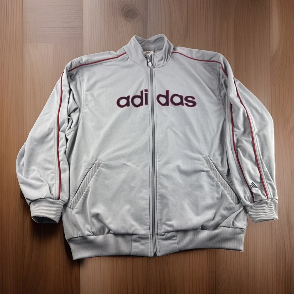 Adidas Zip Up Track Jacket Mens L Gray Performance Windbreaker Sweatshirt Gym